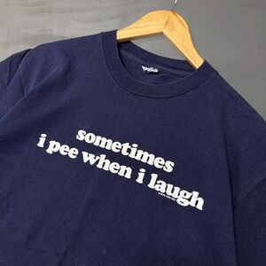 Vintage Funny Graphic Tee Navy Blue Sometimes I Pee When I Laugh Large